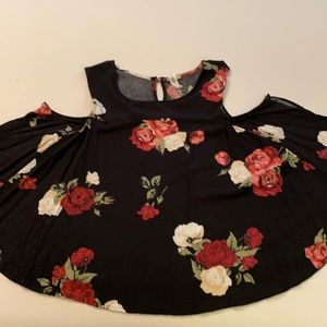 Black floral cold shoulder top